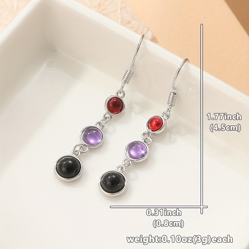 Artificial Amethyst & Red Garnet Long Water Droplet Earrings and Pendant Set